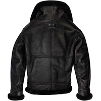 Bomber en cuir B-3 peau de mouton pour homme avec doublure en fausse fourrure-noir