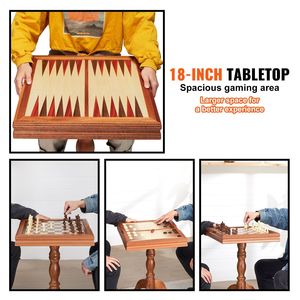 Mesa de Juego 3 en 1 de Madera Premium de 18 Pulgadas, Mesa de Ajedrez, Damas y Backgammon, Mueble de Juego de Lujo con Piezas de Ajedrez para Uso Doméstico - Product Image 3