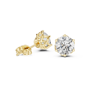 Boucles d'oreilles de fiançailles pour femmes avec diamants de laboratoire ronds à six griffes, certifiés GRA, disponibles en or jaune 14 carats - Product Image 2