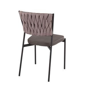 Set di 2 Sedie da Pranzo Contemporanee Tania Intrecciate in Tessuto Marrone Chiaro con Metallo Nero e Ecopelle Grigia - Product Image 4