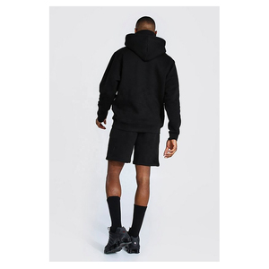 <b>Men</b> Black Hoodie Shorts <b>Set</b> Front Hooded Sweatshirt Two Piece Outfit Winter Wear Fashionable <b>Men</b>’s Hoodies - Product Image 2