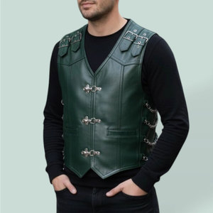 Chaleco de cuero sintético para hombre, chaleco gótico negro estilo motero, chaleco con hebilla Steampunk, más vendido - Product Image 5