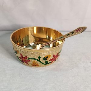 Cuchara de Lujo Pulida de Latón con Diseño Peetal y Color Meena, Tazón de Postre Tradicional, Tazón para Servir Frutas Secas, Dulces y Helados - Product Image 5