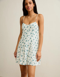 Robe Courte Corset Col V Femme Blanche et Bleue à Motifs Floraux – Sans Manches, Respirante et Confortable, Légère - Product Image 2