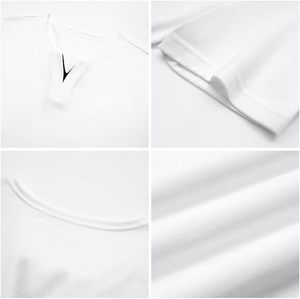 T-shirt en coton blanc pour homme, col en V, manches courtes, coupe ajustée, couleur unie, respirant, jersey tricoté, longueur normale - Product Image 6