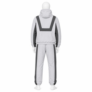 Ensemble de survêtement à capuche pour homme, gris et noir, style sportif avec blocs de couleur, fermeture éclair intégrale, respirant, en polyester, pour l'automne - Product Image 2