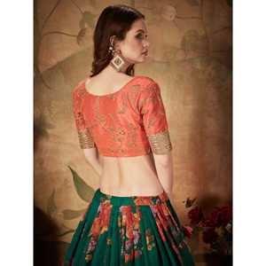 Magnifique Organza Lehenga Choli imprimé numérique floral vert - Product Image 2