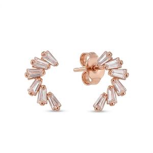 Pendientes de tuerca tipo abanico con diamantes baguette cónicos de 0.85 ct para mujer, aretes tipo arco, oro macizo de 14K, diamantes cultivados en laboratorio, regalo para dama de honor - Product Image 3