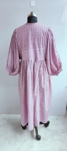 Ethnic Boho Pink Geometric Hand Print Cotton Midi <b>Dress</b> With Tie Neck Short Puff Sleeve <b>Loose</b> Fit Casual <b>Dress</b> For Women - Product Image 5