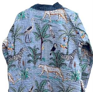 Dhati Handicrafts KK101 Unisex Long Cotton Quilted Indian Robe Animal <b>Kantha</b> <b>Jacket</b> Breathable Eco-Friendly Quick Dry Liner Belt - Product Image 3