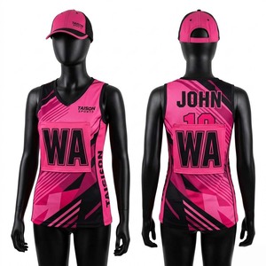 Maillot de netball en polyester 150 GSM de qualité supérieure, rose et noir, avec empiècements sublimés, logo personnalisé, respirant, antibactérien, anti-UV, pour le sport - Product Image 1