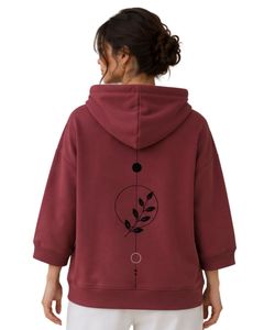 Sudadera con Capucha Extra Grande para Mujer, Color Granate, con Estampado Floral, de Algodón y Felpa, Manga Larga, Estilo Casual Urbano - Product Image 2