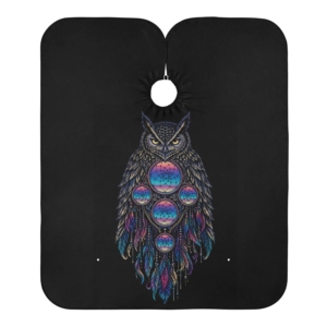 Cape de coiffure Owl Dreamcatcher noire en textile résistant à l'eau avec col à bouton-pression - Product Image 1