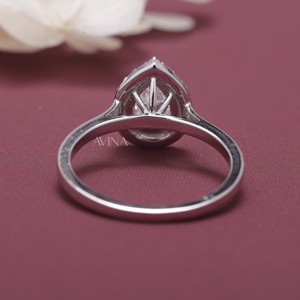 IGI Certified Pear Cut Diamond Halo Engagement <b>Ring</b> in Solid 925 Sterling <b>Silver</b> - Product Image 4