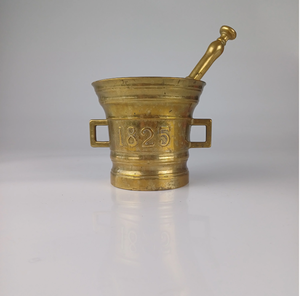 Antique ornate brass mortar pestle set featuring eagle side head handles and crest relief, available at wholesale prices. - Product Image 5