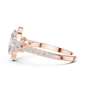 Bague de fiançailles Art Déco en moissanite taille ovale avec halo, bande latérale marquise, en acier inoxydable plaqué or rose, collection Vinson Project, bijoux raffinés - Product Image 2