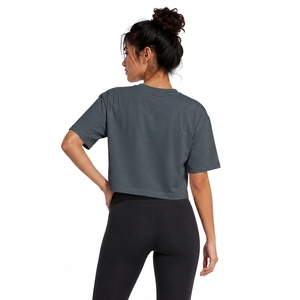 T-shirt court gris pour femme, col rond, manches courtes, coupe ample, couleur unie, jersey 100% coton, vêtements décontractés, toutes saisons - Product Image 2