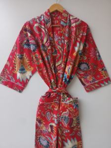 Albornoz Kimono de Algodón Acolchado Artesanal con Estampado Floral Hecho a Mano, Ropa de Dormir al por Mayor, Fabricante de Albornoces de Manga Larga - Product Image 3