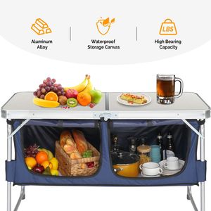 Tavolo da Campeggio Pieghevole in Metallo Resistente da 120 cm con Vano Portaoggetti per Picnic e Spiaggia - Product Image 4