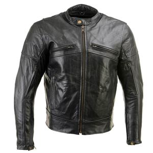 Schwarze Leder-Motorradjacke mit Stehkragen, Reißverschluss und Brusttaschen, Hochwertige Großhandels-Oberbekleidung vom Hersteller - Product Image 1