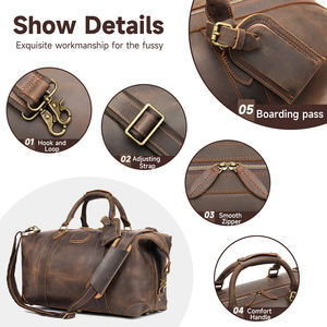 Bolsos de Viaje de Cuero Crazy Horse Hechos a Mano, Bolsos de Fin de Semana Unisex Grandes, Bolsa de Viaje de Cuero Genuino, Plegable y Duradera - Product Image 5