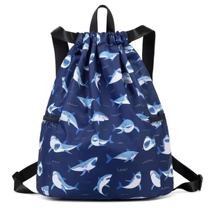 Floral Leaf Sublimation Printed Polyester <b>Drawstring</b> <b>Backpack</b> Lightweight Sports String Bag For Gym School Travel And Outdoor - Product Image 6