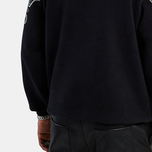 Sudadera con Capucha Negra Extra Grande para Hombre con Bordado Paisley Blanco, Estilo Urbano, Corte Regular, Tejido de Algodón, Ropa de Otoño - Product Image 6