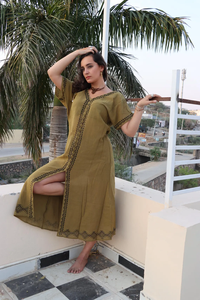 Handmade Boho Dress in Raw Cotton Tribal Block Print Slit Tunic Casual Style with Flared Hem Breathable Washable for Summer - Product Image 6