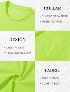 Men's <b>Lime</b> <b>Green</b> Cotton T-<b>Shirt</b> Short Sleeve O-Neck Pocket Casual Jersey Knitted Solid Color Tee - Product Image 4