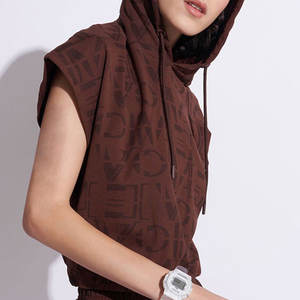 เสื้อฮู้ดครอปแขนกุดสำหรับผู้หญิง ขายส่ง ผลิตจากผ้าฝ้าย 100% เป็นมิตรกับสิ่งแวดล้อม ระบายอากาศได้ดี เหมาะสำหรับออกกำลังกาย วิ่ง และใช้ในยิม  รับผลิตตามแบบ - Product Image 5