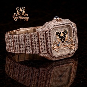Montres à quartz de luxe pour hommes, serties de diamants, qualité supérieure VVS 1, collection tendance, entièrement serties de diamants, en vente - Product Image 6