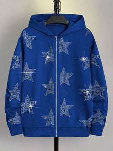 Sweat à capuche Y2K pour hommes, coupe oversize, motif à pois en strass, streetwear stylé, fabricant de sweats à capuche, coupe courte, color blocking, impression en relief - Product Image 5