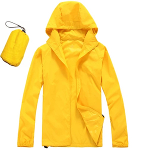 Veste de pluie légère à capuche unisexe blanche, séchage rapide, fermeture éclair, vêtement décontracté d'été, coque en polyester enduit de PU - Product Image 1