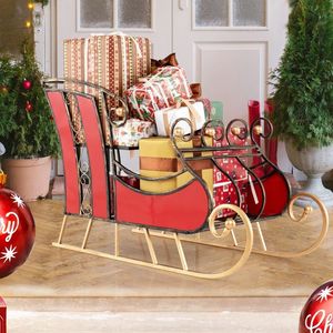 Traîneau de Noël en métal de 3 pieds avec étagère de rangement à 2 niveaux, ensemble de décoration de fête traîneau du Père Noël - Product Image 1