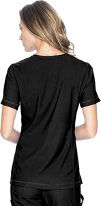 Haut de blouse médicale noir à col en V pour femme, manches courtes, extensible, grande taille, uniforme d'infirmière, marque privée - Product Image 4