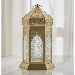 Lanterne suspendue de luxe de style marocain en métal avec verre orange, porte-bougie, décoration du Ramadan, vente chaude, durable - Product Image 3