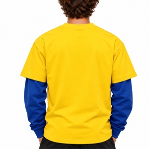 เสื้อยืดผู้ชายสองชั้น สไตล์ลำลอง แขนเสื้อแบบซ้อนทับ สไตล์สตรีท พิมพ์ลายตัวอักษร คอกลม ผ้าฝ้ายเจอร์ซีย์ - Product Image 2