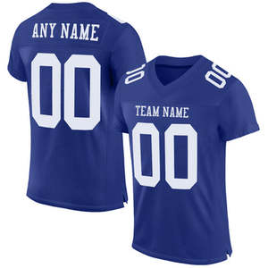 Maillot de football personnalisé unisexe en mesh bleu, col en V, manches courtes, impression sublimée, nom et numéro de l'équipe, coupe classique, adulte, séchage rapide, 300g - Product Image 1
