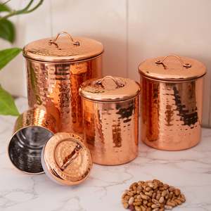 Hammered Copper Finish Airtight Storage Jar <b>Set</b> | Decorative Kitchen <b>Canisters</b> for Pantry Organization - Product Image 3