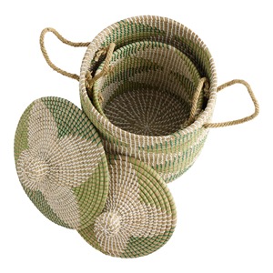 Set Of 2 Natural and Green Seagrass Diamond <b>Basket</b> <b>with</b> <b>Lid</b> Handmade Storage <b>Basket</b> Wholesale eco-friendly Made Viet Nam - Product Image 6