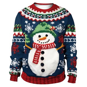 Pull de Noël Premium pour Femme, Hiver, Épais, 3D, Surdimensionné, Bonhomme de Neige Mignon et Original, Manches Longues, Tricot Festif, 100% Polyester - Product Image 1
