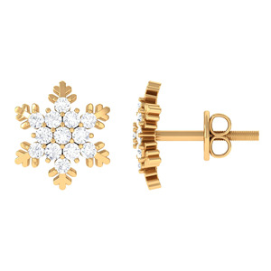 Pendientes de Aro Huggie de Lujo para Mujer, en Oro Amarillo de 14K, con Diamantes Redondos de Corte Brillante - Product Image 3