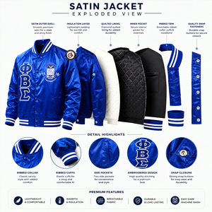 เสื้อแจ็คเก็ตบอมเบอร์ผ้าซาตินไหมสำหรับผู้ชาย คอตั้ง ปักลาย Winter Phi Beta Sigma Fraternity - Product Image 5