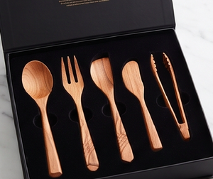Wooden <b>Cutlery</b> <b>Set</b> Serving Spoons Fork Minimalist Design <b>Reusable</b> Natural Wood Finish For Camping Tableware And Kitchenware - Product Image 3