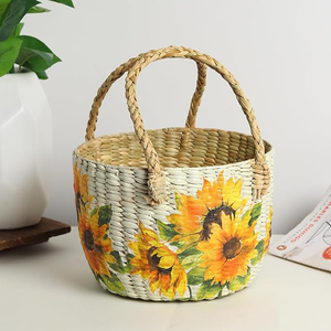 Printed Design Handmade <b>Woven</b> Serving Storage Fruit Rattan <b>Woven</b> <b>Basket</b> Custom Size Tabletop Decoration Home Kitchen Ware Usage - Product Image 3