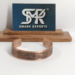 Classic Metal Craft Magnetic Copper Cuff <b>Bangle</b> <b>Engraved</b> Pattern Adjustable Open Bracelet Handmade - Product Image 2