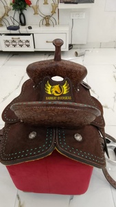 Custom Aztec <b>Tooled</b> Deep Seat Turquoise Buckstitch Western Barrel Genuine <b>Leather</b> Horse Saddle with Durable soft padded seat - Product Image 4