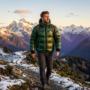<b>Men's</b> <b>Green</b> Hooded Puffer <b>Jacket</b> Warm Quilted Winter Outdoor Coat Lightweight <b>Waterproof</b> <b>Jacket</b> One Apex - Product Image 3