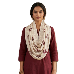 Women's Cotton Voile Shawl <b>White</b> Floral Embroidered Lightweight Breathable Arab Ethnic Scarf Daily Outdoor Wear Hijab <b>Wrap</b> - Product Image 3