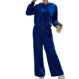 Women's Autumn Streetwear Long Solid Color Zip Hoodie & Drawstring <b>Pants</b> 2-Piece Tracksuit Set Wholesale Custom ZONA - Product Image 1